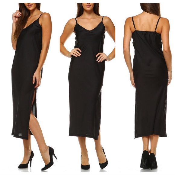 Slip Dress in Black Satin - Picture 2 of 6